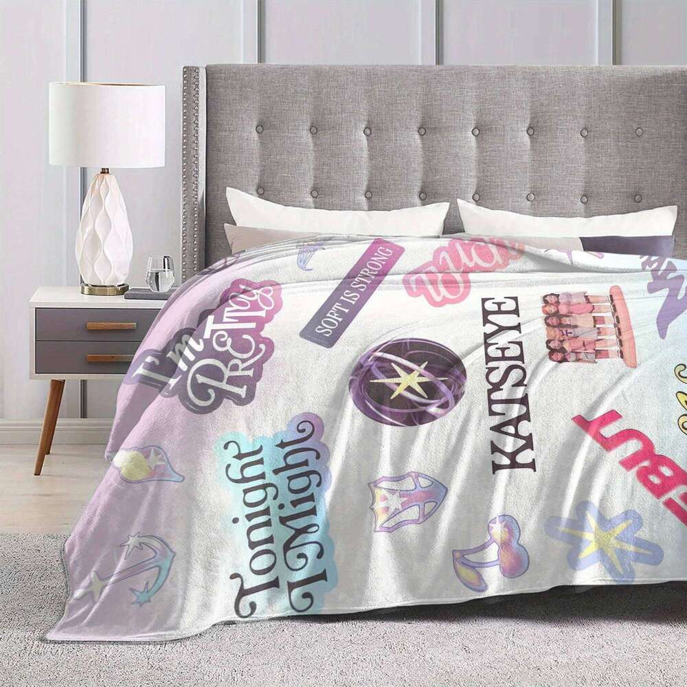 KATSEYE Anime Print Flannel Blanket Soft All-Season Throw with Vibrant Character Design Perfect for Sofa Office & Travel Gift XJ260112