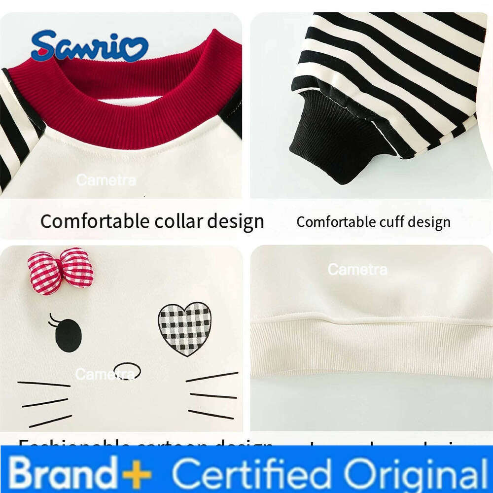 Sanrio Anime Hello Kitty Girls' Autumn Thick Velvet Hoodie Fashion children's clothing thickened one-piece velvet top cartoon pullover H2601