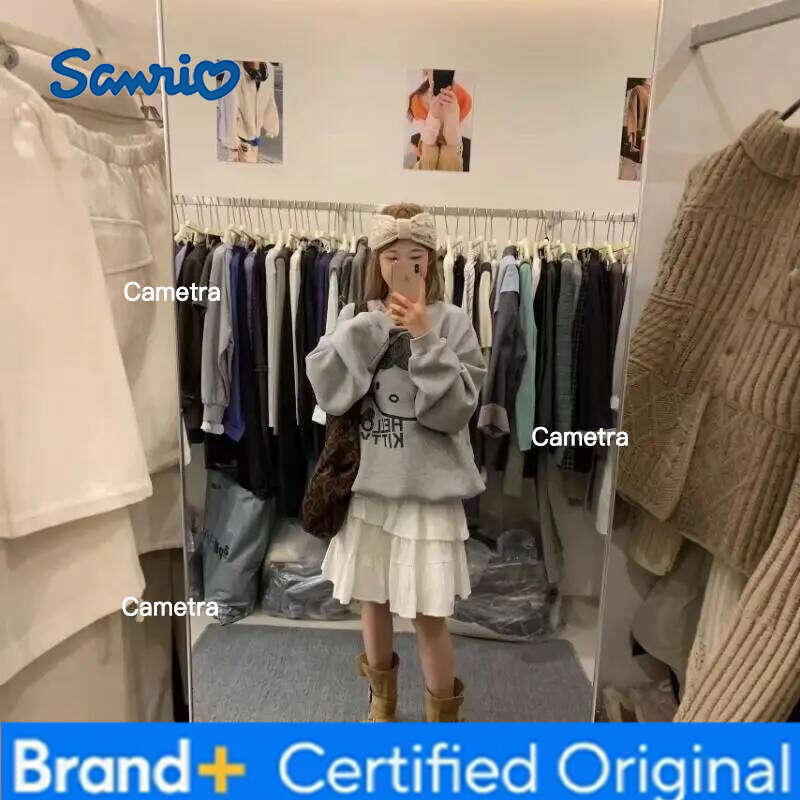 Sanrio Kawaii Hello Kitty Women Cotton Hoodies Sweatshirt Casual Autumn Winter Oversized Pullover O-Neck Top Hoody Couple Unisex Hot H260112