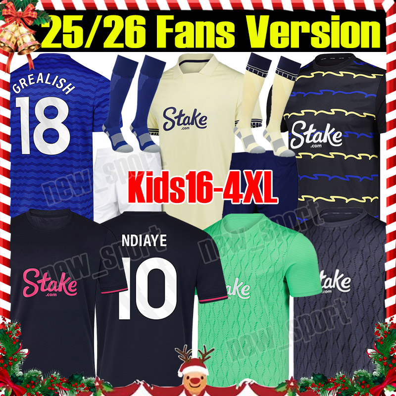 4XL 2025/26 Toffees GREALISH KEANE soccer jerseys NDIAYE CALVERT LEWIN BETO McNEIL NKOUNKOU YOUNG PICKFORD Home EVer Tons men kids kit socks full set football shirts