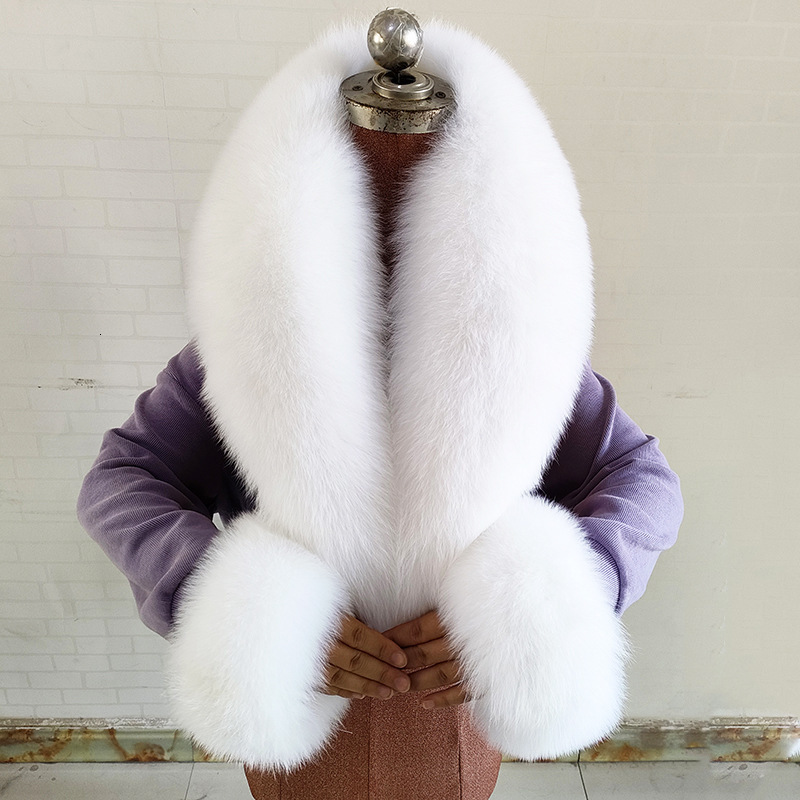 Winter Natural Fox Fur Scarf And Cuff Set Women Jacket Fur Collar Neck Warm Scarves Fluffy Fox Fur Shawl 251015