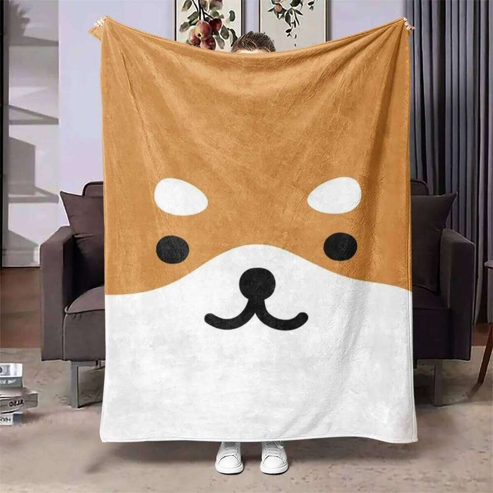 Shiba Inu Flannel Blanket - Ultra-Soft Quilted Print | Cozy All-Season, Sofa/Bedroom Decor, Animal Theme Gift XJ260112