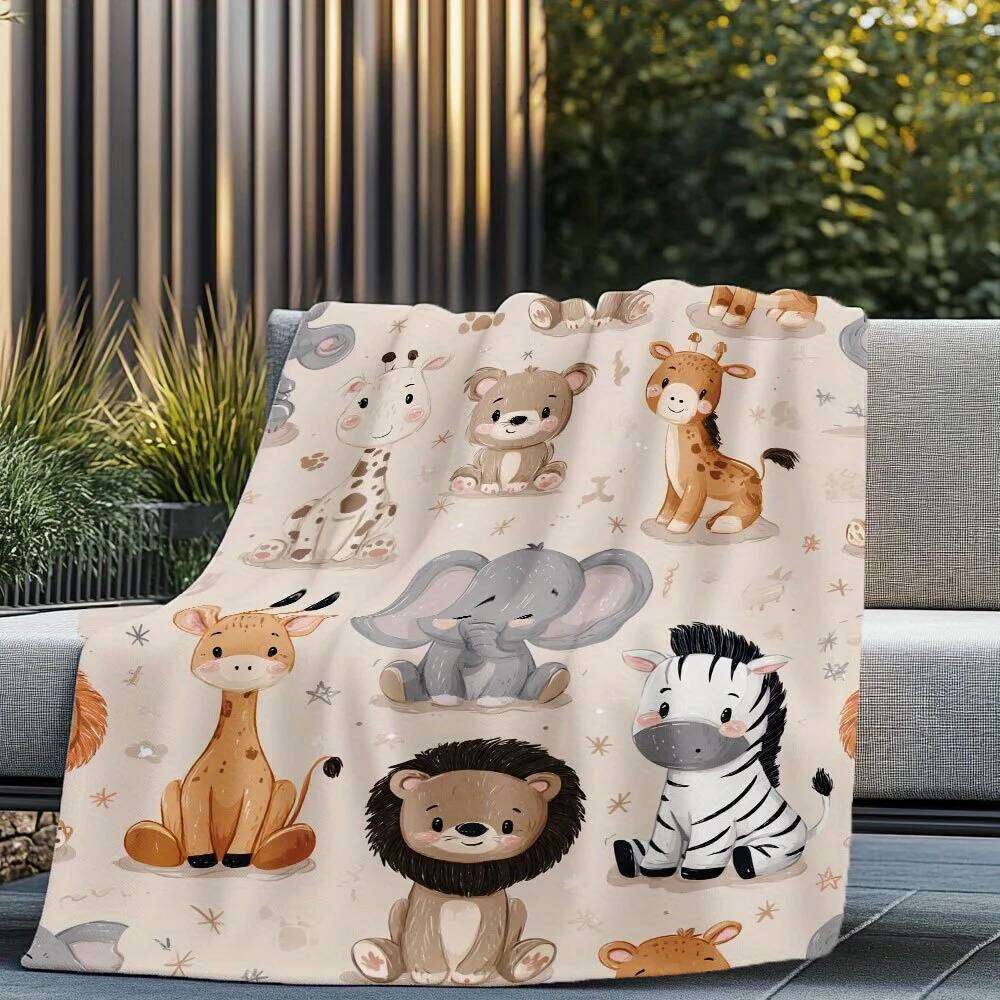 "Adorable Safari Animals Blanket, Soft Fleece with Giraffe, Elephant, Lion and Zebra for Kids Room Decor" XJ260112