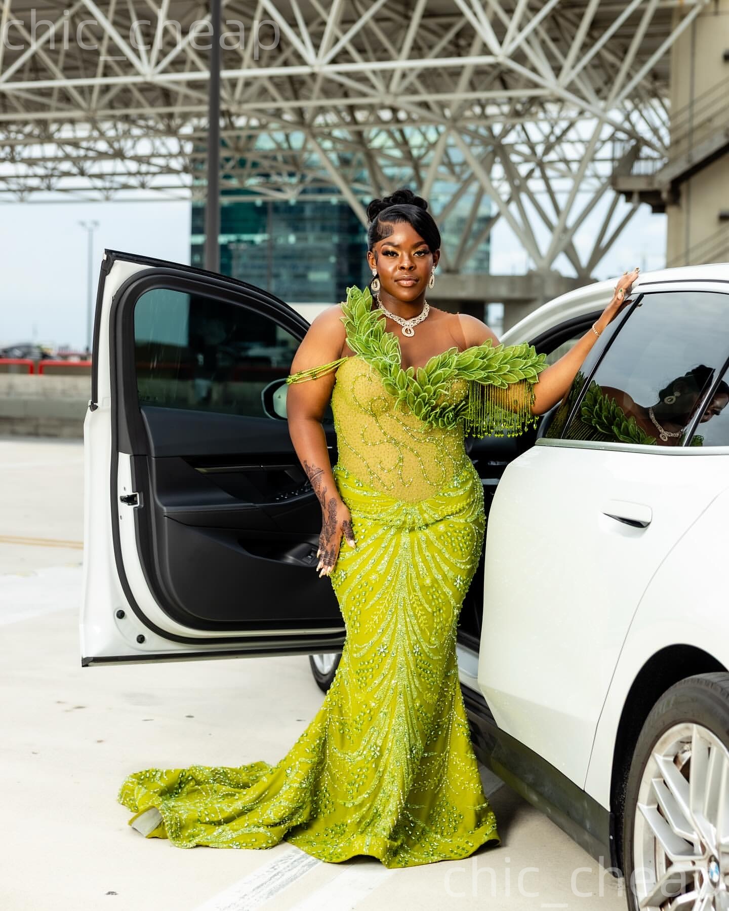 Aso Ebi 2k25 Yellow Green Mermaid Prom Dresses 2026 Florals Crystals Sheer Neck Evening Formal Party Second Birthday Engagement Gowns Dress For Specia