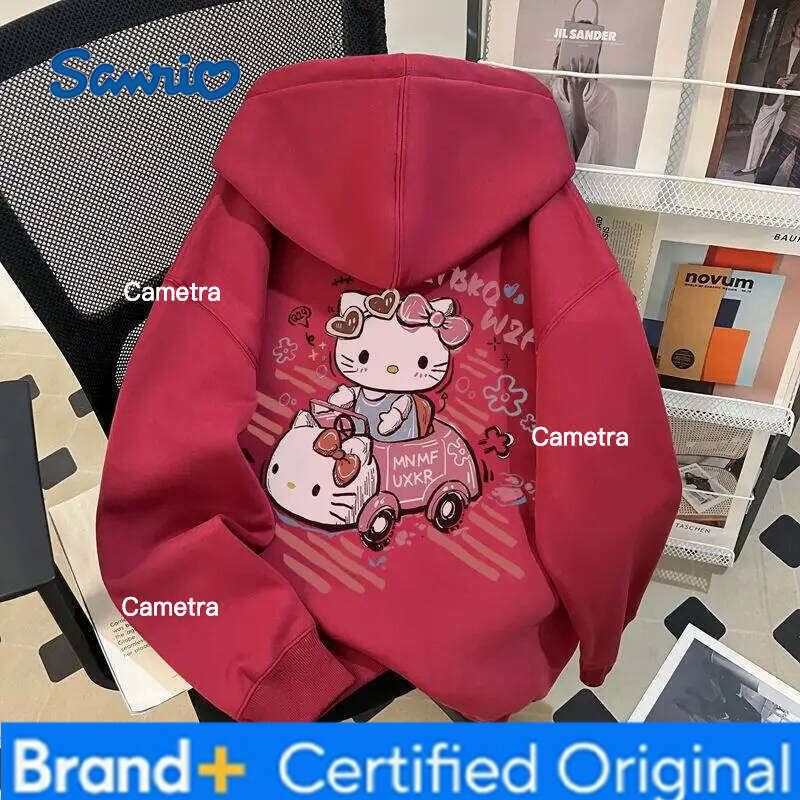 Sanrio Hello Kitty Women's Hooded Sweatshirt New Spring Autumn Fleece Lined Cartoon Fashionable Winter Casual Pullover Trendy H260112