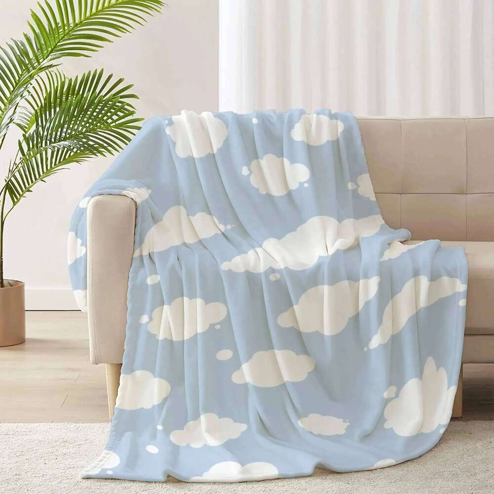 Blue Sky White Cloud Cartoon Soft Cozy Warm Flannel Throw Blanket Sofa Chairs Bed Good Gift for Girl and Boy or Pet XJ260112