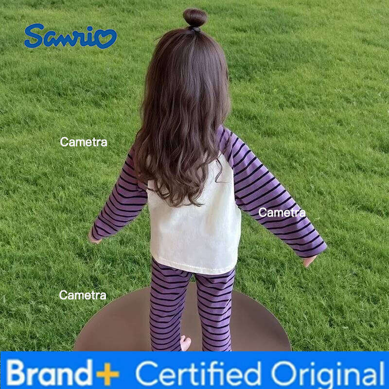Sanrio Girls' Dralon Pajamas Set Cartoon Striped Long Sleeve Lounge Wear for Kids Spring Autumn Thermal Cotton Baby Sleepwear H260112