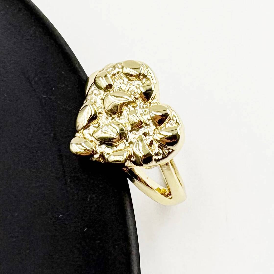 14mm Heart Shape Finger Ring Women Hip Hop Style 14K Gold Plated Nugget Jewelry Gift for Girlfriend Valentine's Day