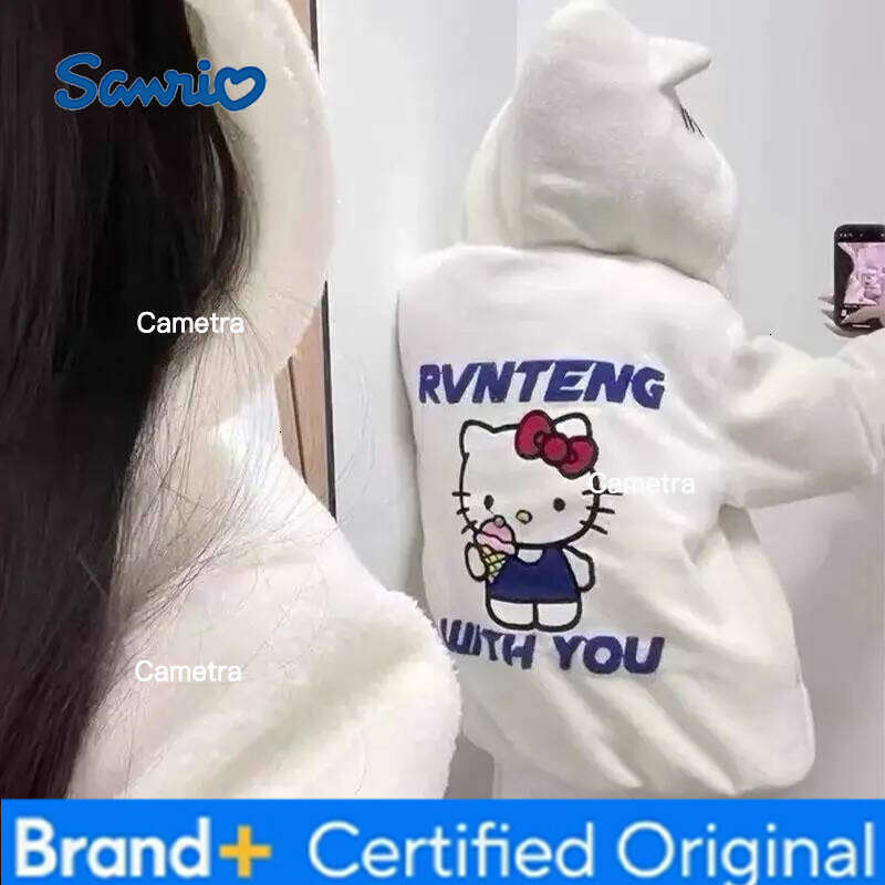 Sanrio Hello Kittys Hoodie Women Zipper Coat Girls Cardigan Sweatshirt Plush Fall Winter Cotton-Padded Jacket Streetwearr H260112