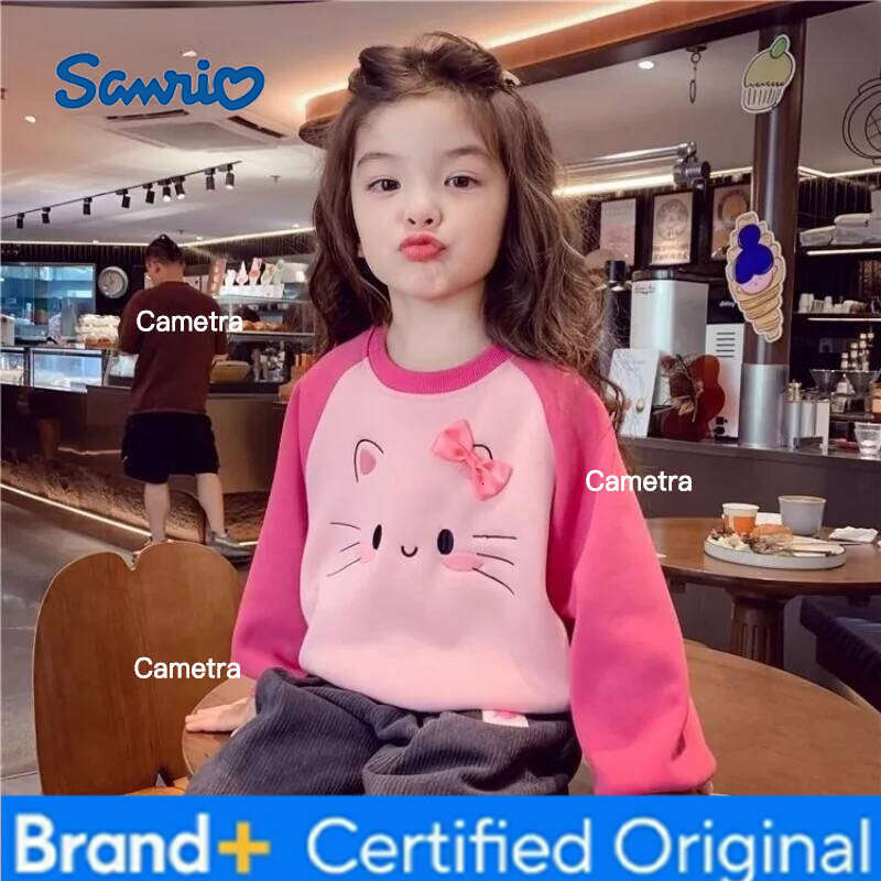 Sanrio 2025 New Girls' Mid-Big Size Fleece-Lined Cartoon Crewneck Sweatshirt Autumn/Winter Warm Stylish Viral Base Layer Top H260112