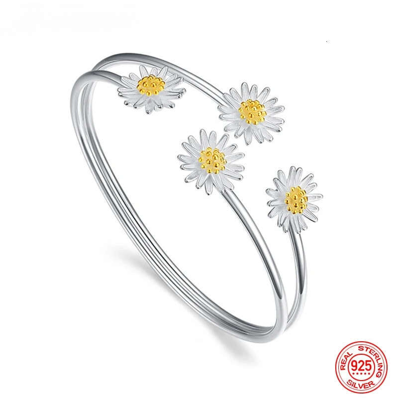 Jewellery Bracelet Designer Fine Jewellery High Quality Textured 925 Sterling Silver Daisy Adjustable Open Cuff for Daily Wear and Special Occasion Gi