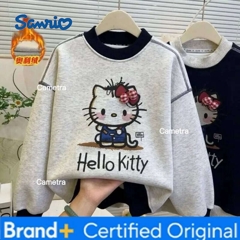 Sanrio Kuromi Hello Kitty Cute Style Fleece Lined Cartoon Sweatshirt Fashionable Trendy for Girls Kids Autumn Winter Casual Top H2601121