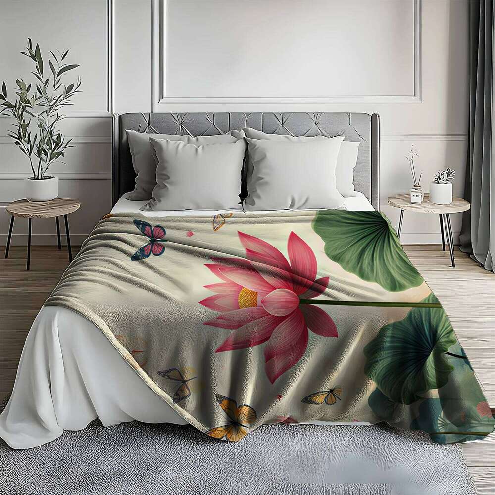 1pc Vintage Floral & Butterfly Print Flannel Blanket - Soft Polyester All-Season Cozy Throw for Sofa, Bed, Car, Office XJ260112
