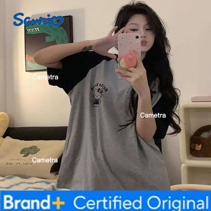 Sanrio Cartoon Girl Long Sleeved T Shirt Hello Kitty Print Kawaii Loose Anime Spring Autumn New Style Casual Sweet Versatile H260112