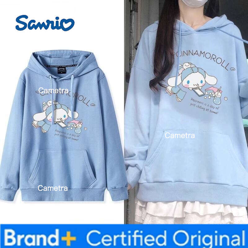 Sanrio Korean Cinnamoroll Hook Haze Blue Hooded Sweater Cute Girl Versatile Girlfriend College Style Loose Long Sleeve Top H260112