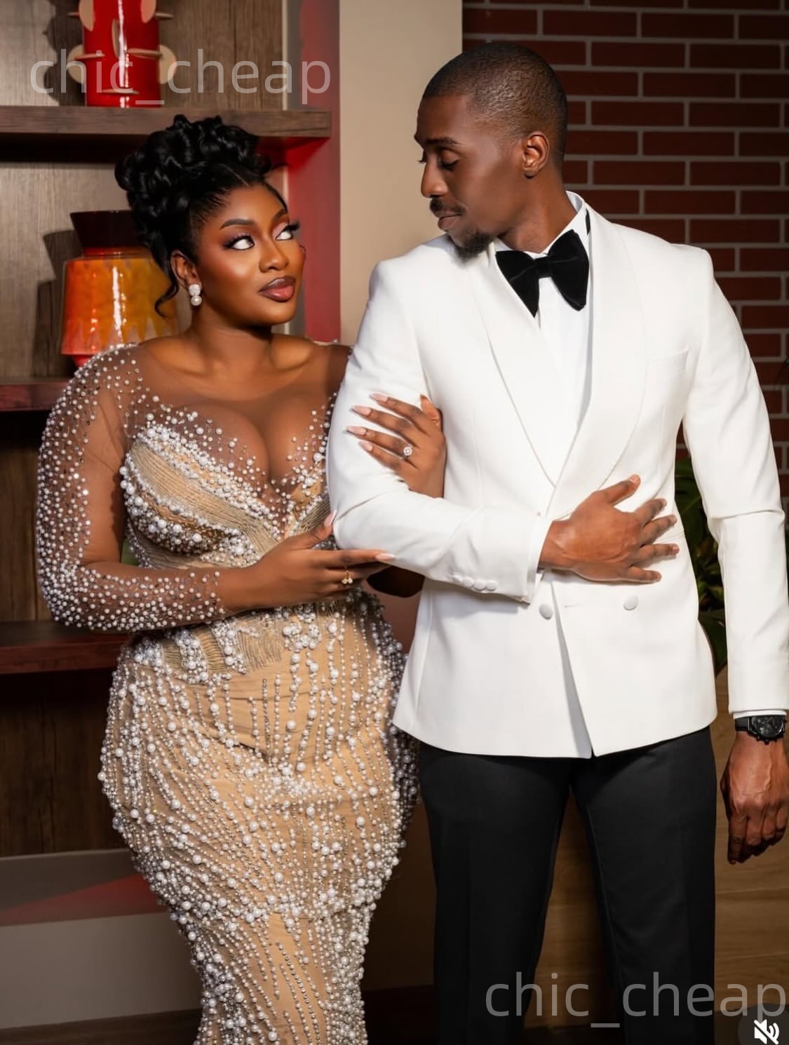 Aso Ebi Champagne Mermaid Prom Dresses 2026 Illusion Pearls Sheer Neck Evening Formal Party Second Birthday Engagement Gowns Dress For Special Occasio