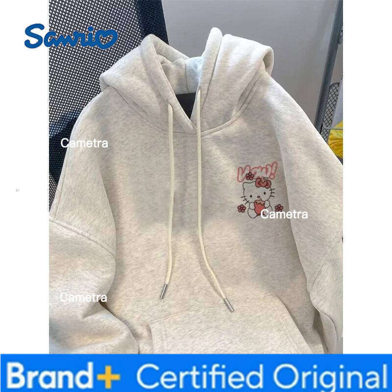 Sanrio Autumn Winter Women's Clothing Hoodies Japanese Anime Hello Kitty Print Hooded Fleece Sweatshirt Y2K Oversized Cotton Causalwear H260112