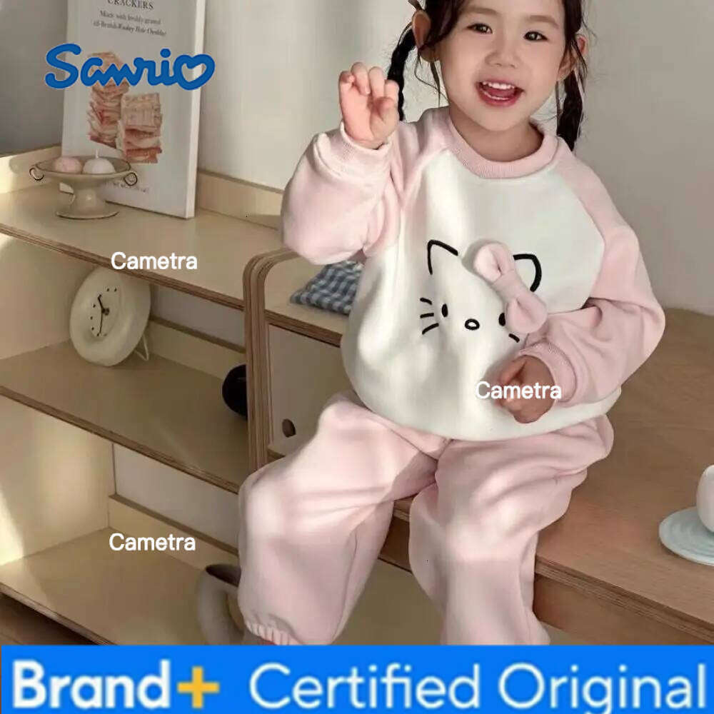 Sanrio Hello Kitty Girls Thicken Sweatshirt Printing Long Sleeves Jacket Sweater Cute Hoodie Fleece Suit Child Sportswear H260112