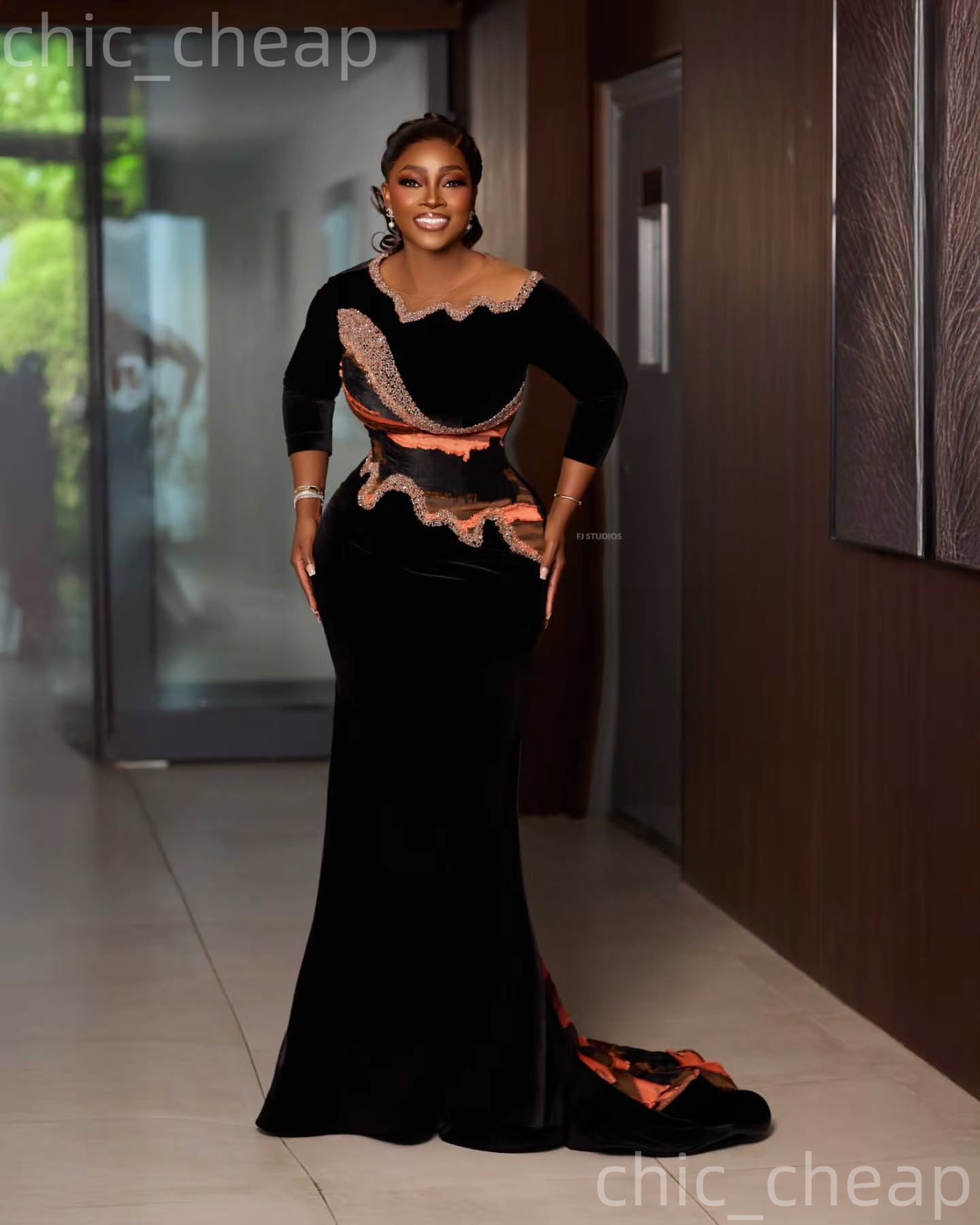 Aso Ebi Black Mermaid Prom Dresses 2026 Beaded Printed Velvet Sheer Neck Evening Formal Party Second Birthday Engagement Gowns Dress For Special Occas