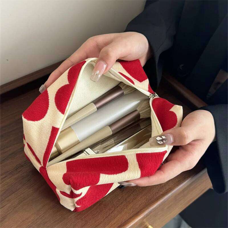 Women Large Capacity Heart Print Pattern Clutch Cosmetic Organizer Travel Wash Toiletries Storage Bag Makeup Pouch