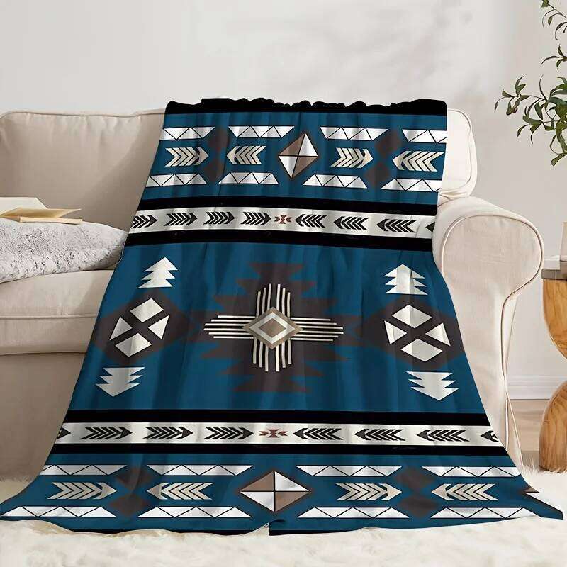 Bohemian Aztec Flannel Blanket - Soft Geometric Patterns Cozy Sofa Throw for Camping, Travel & Home Decor XJ260112