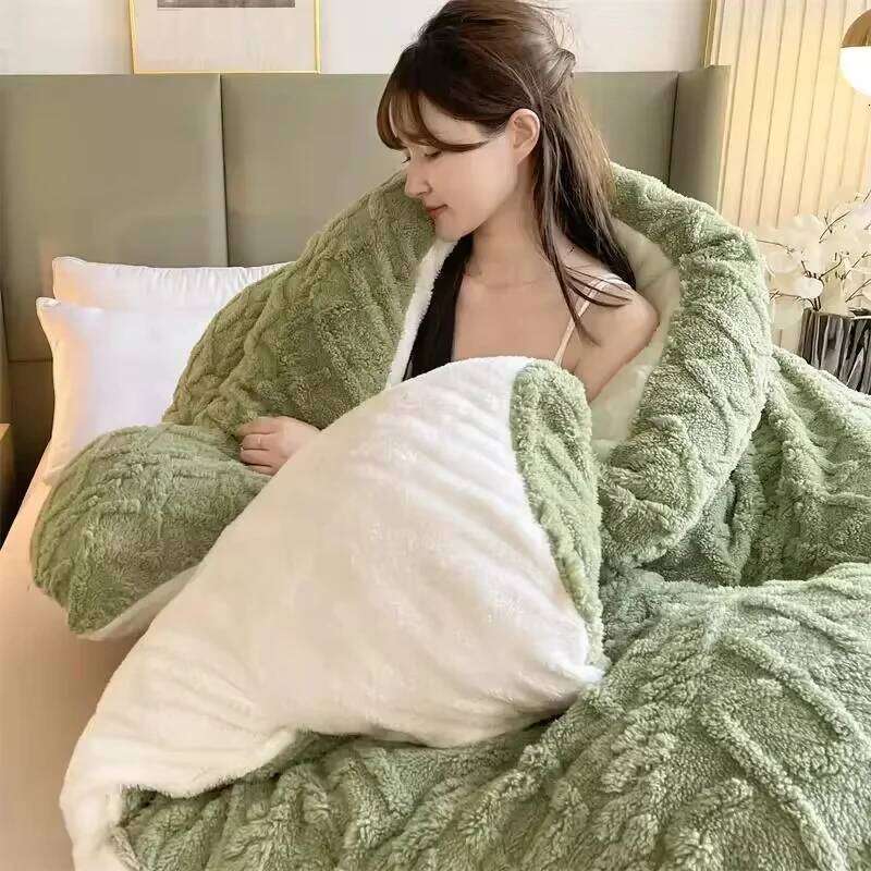 High End Thickened Winter Warm Blankets for Beds Artificial Lamb Cashmere Weighted Blanket Thicker Warmth Duvet Quilt Comforter XJ260112