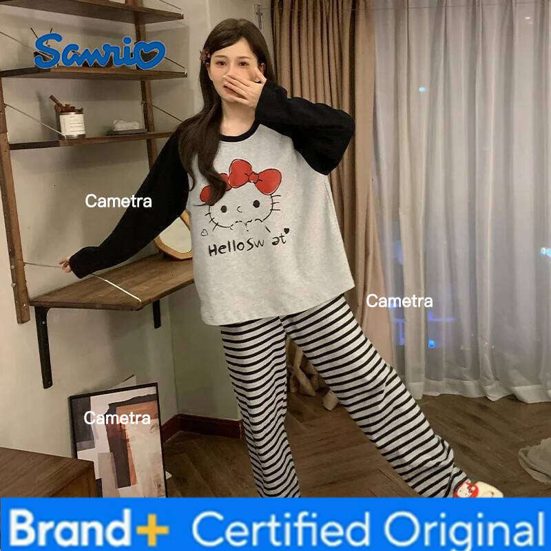 Sanrio Hello Kitty Women Pajama Sets Kawaii Cartoon Young Girl Autumn and Winter Sleeves Long Pants Student Homewear New H260112