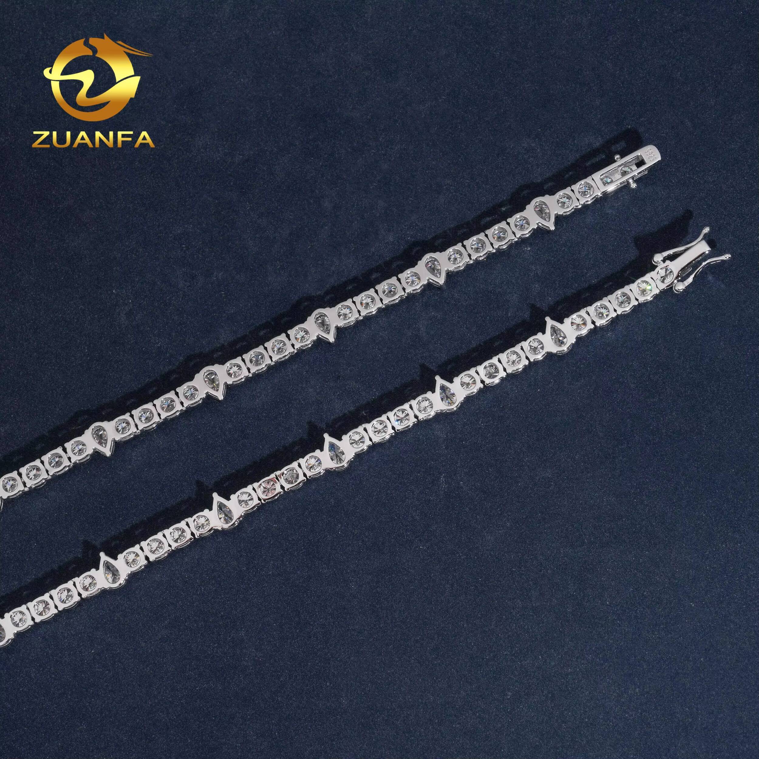 New Arrival 4mm Round Diamond 925 Silver Tennis Bracelet Pear Cut VVS Moissanite Fine Hip Hop Iced Out Diamond Jewelry Necklace