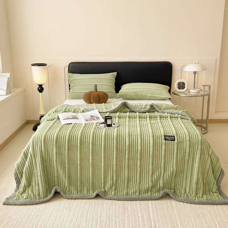 Solid Colour Rabbit Plush Striped Autumn Winter Warm Soft Fluffy Warmth Sofa Blankets for Throw Napping Shawl Blanket XJ260112