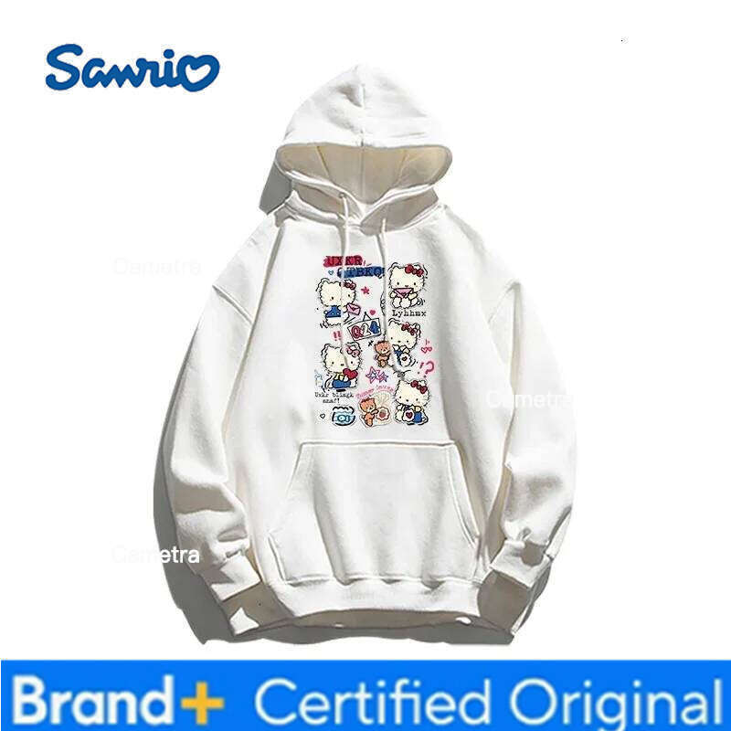 Sanrio Hello Kitty College Loose Sweater Cute Cartoon Cat Women's Hooded Hoodie Fashionable Trendy Girls' Top H260112