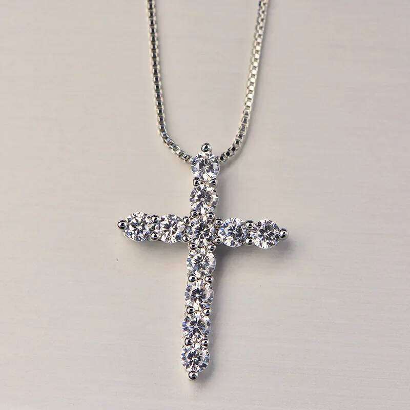 925 Sterling Silver Necklace 18 inches Box chain Shiny crystal classic cross Pendant For Women men Fashion Jewelry Gifts H260112