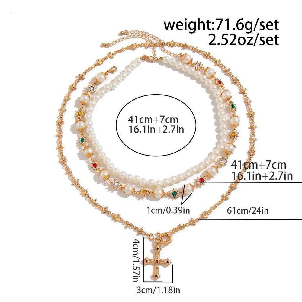 Ingemark 3Pcs/Set Creative Rhinestone Imitation Pearl Chain Necklace for Men Goth Jesus Cross Pendant Choker Y2K Jewelry Gifts H260112