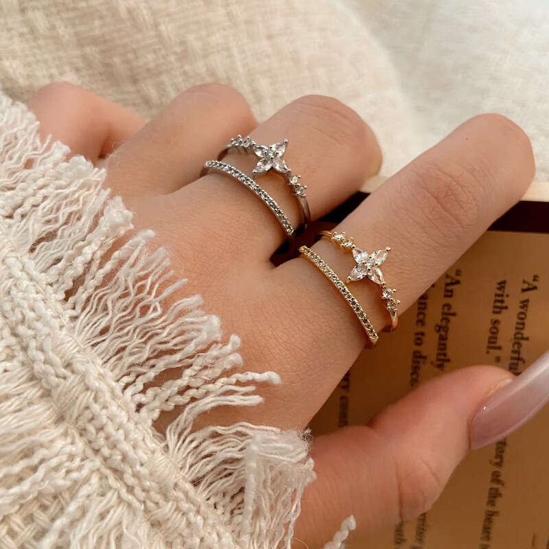 Exquisite Full Diamond High-End Double Layer Star for Women, Niche Design Sense, Light Luxury Fashion Personality New Ring