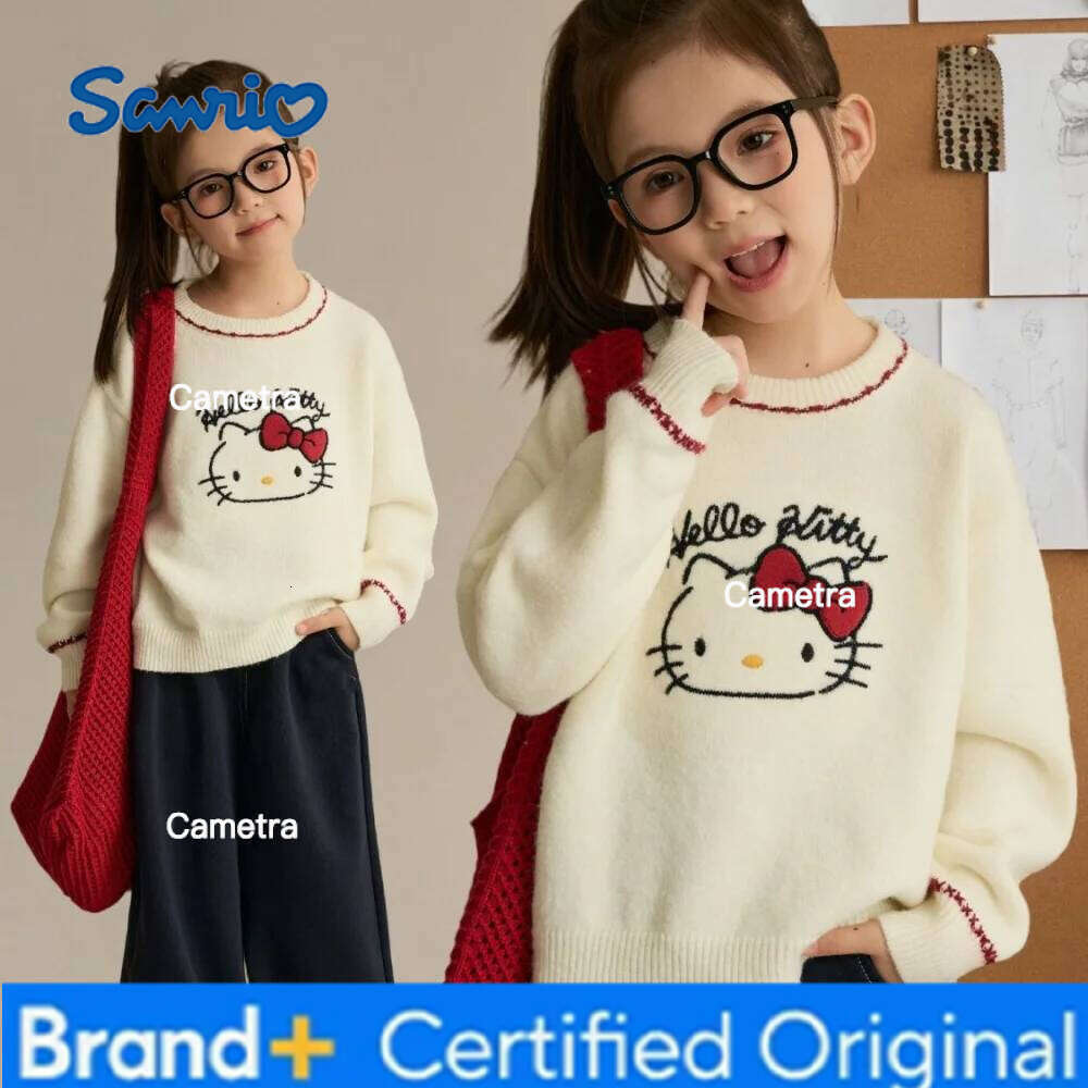 Sanrio Hello Kitty Girls' Sweater Cartoon Kt Cat Pullover Knitting Thicken New Children's Sweatshirt Autumn Winter Tops H260112