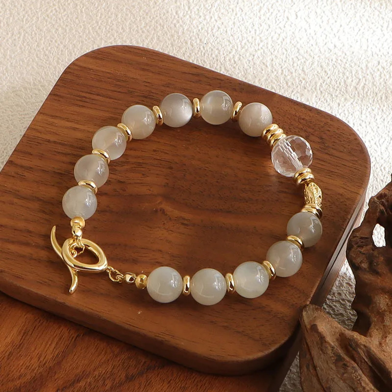 Minar Delicate Natural Stone Crystal Glass Beads Elastic Strand Bracelets for Women 14K Real Gold Plated Copper Accessories 260107