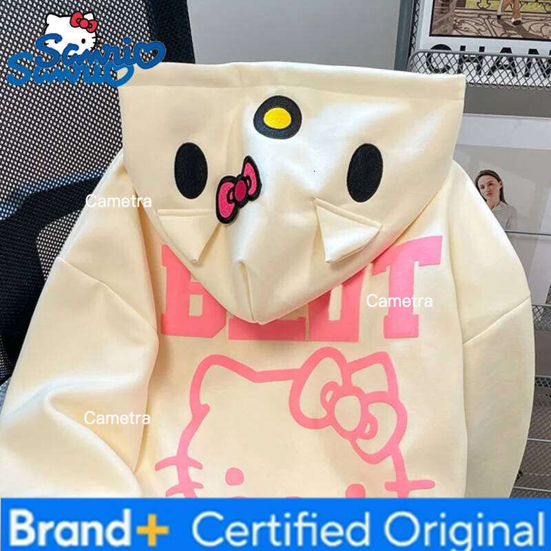 Sanrio Hello Kitty Hooded Sweater for Women, Oversize Zipper, Sweet Pink Hoodie, Cute Zip-up Outwear Clothes, Autumn H260112