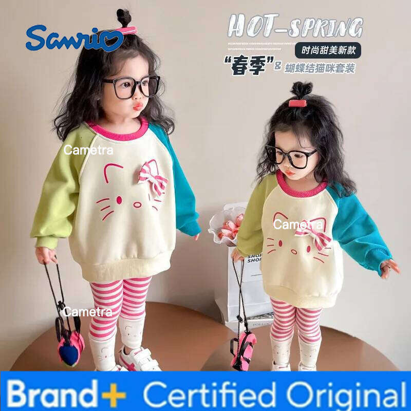 Sanrio Girls Sweatshirt 2025 New Hello Kitty Anime Children's Wear Baby Spring Autumn Leggings Two-Piece Set H2601121