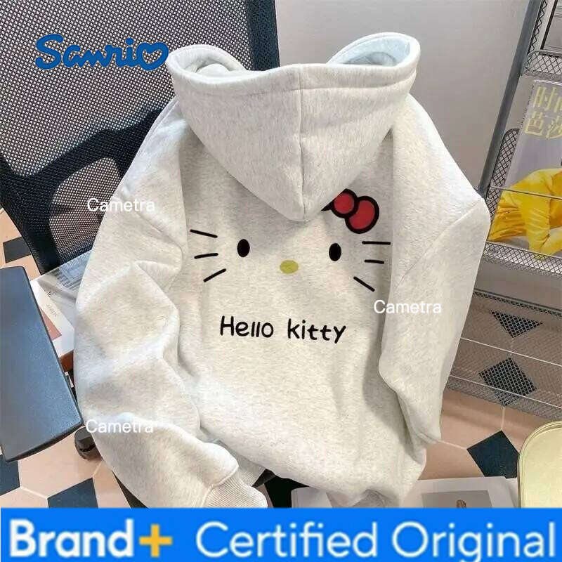 Sanrio Hello Kitty Hoodie Silver Fox Plush Japanese Style Print Women's Autumn Winter Loose Versatile Trendy Fashion Outerwear H260112