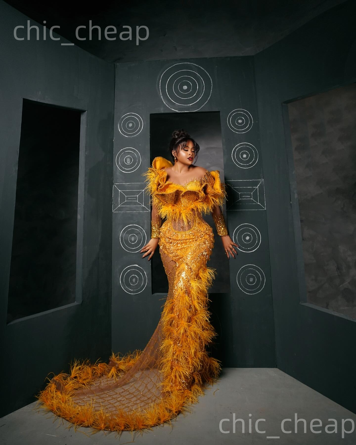 Aso Ebi Nigerian Yellow Mermaid Prom Dresses 2026 Beaded Crystals Feather Evening Formal Party Second Birthday Engagement Gowns Dress For Special Occa