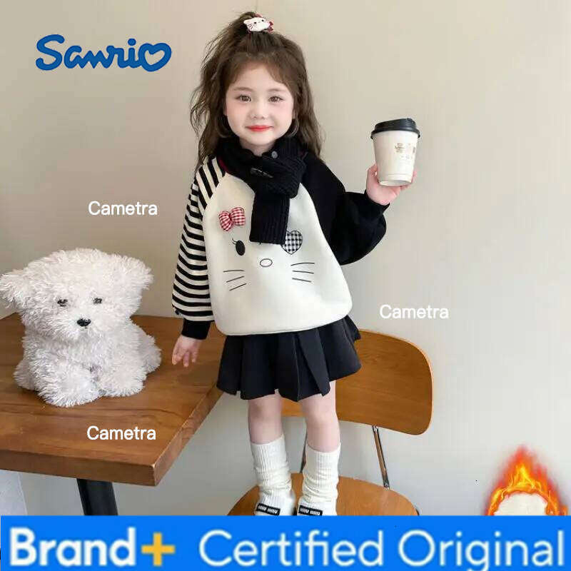 Sanrio Anime Hello Kitty Girls' Autumn Thick Velvet Hoodie Fashion children's clothing thickened one-piece velvet top cartoon pullover H2601