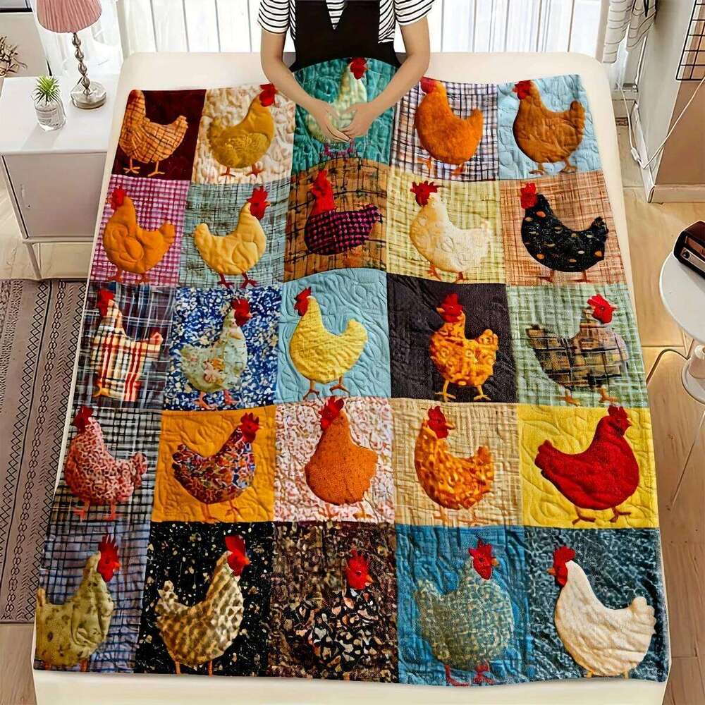 VIKAMA Hen Patchwork Blanket With Fun Words Soft And Skin Friendly Without Shedding Hair Rural Style Decoration XJ260112