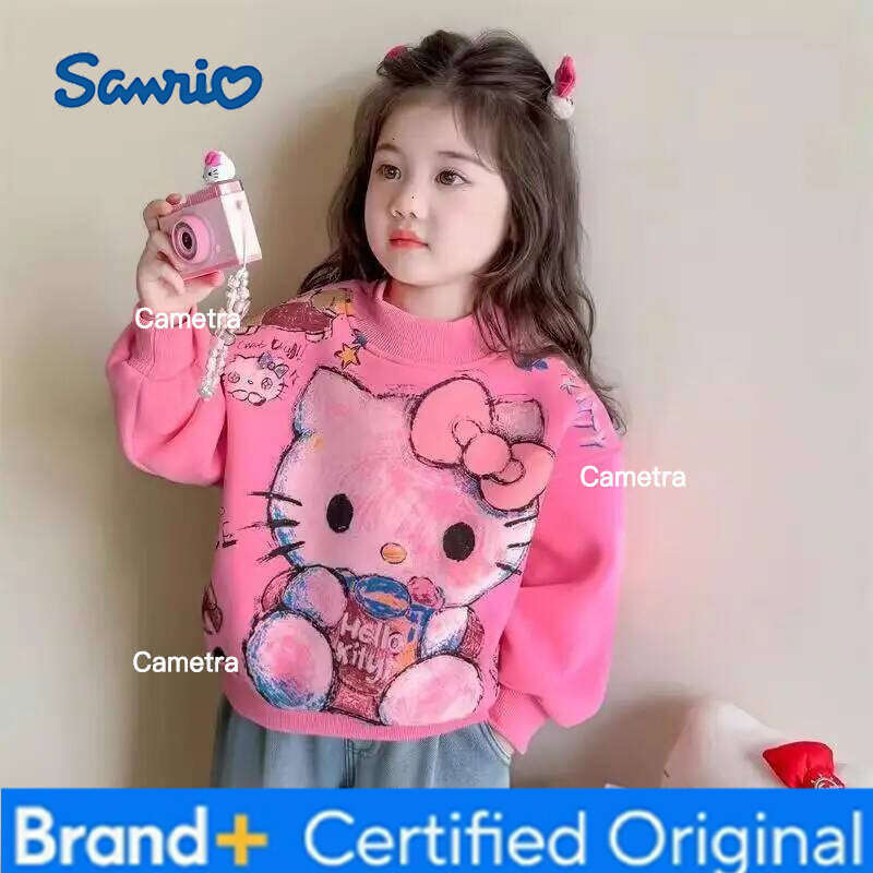 Sanrio Hello Kitty Kid Plush Sweatpants Anime Autumn Winter Round Collar Bottoming Shirt Cartoon Thickened Pullover Girl Gift H260112