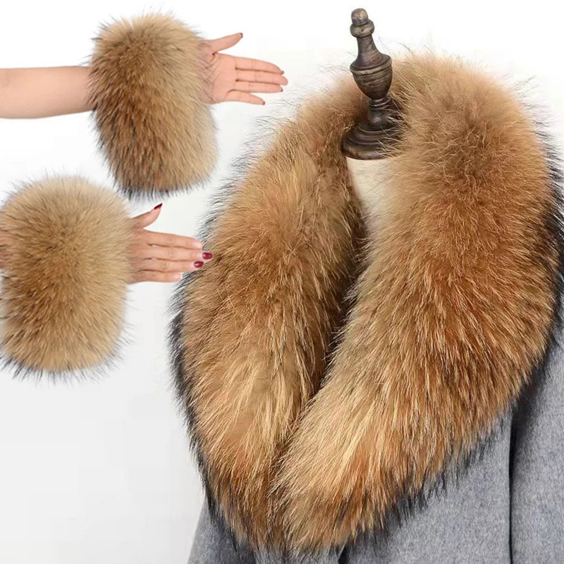Winter Natural Fox Fur Scarf And Cuff Set Women Jacket Fur Collar Neck Warm Scarves Fluffy Fox Fur Shawl 251015