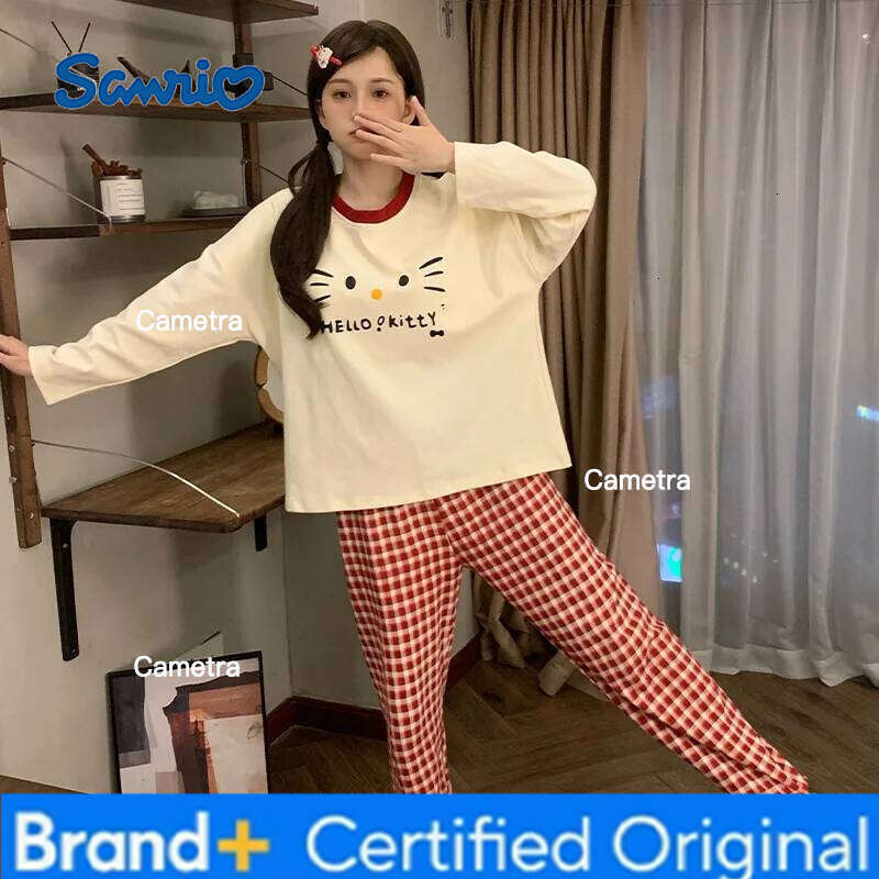 Sanrio Hello Kitty Women Pajama Sets Kawaii Cartoon Young Girl Autumn and Winter Sleeves Long Pants Student Homewear New H260112