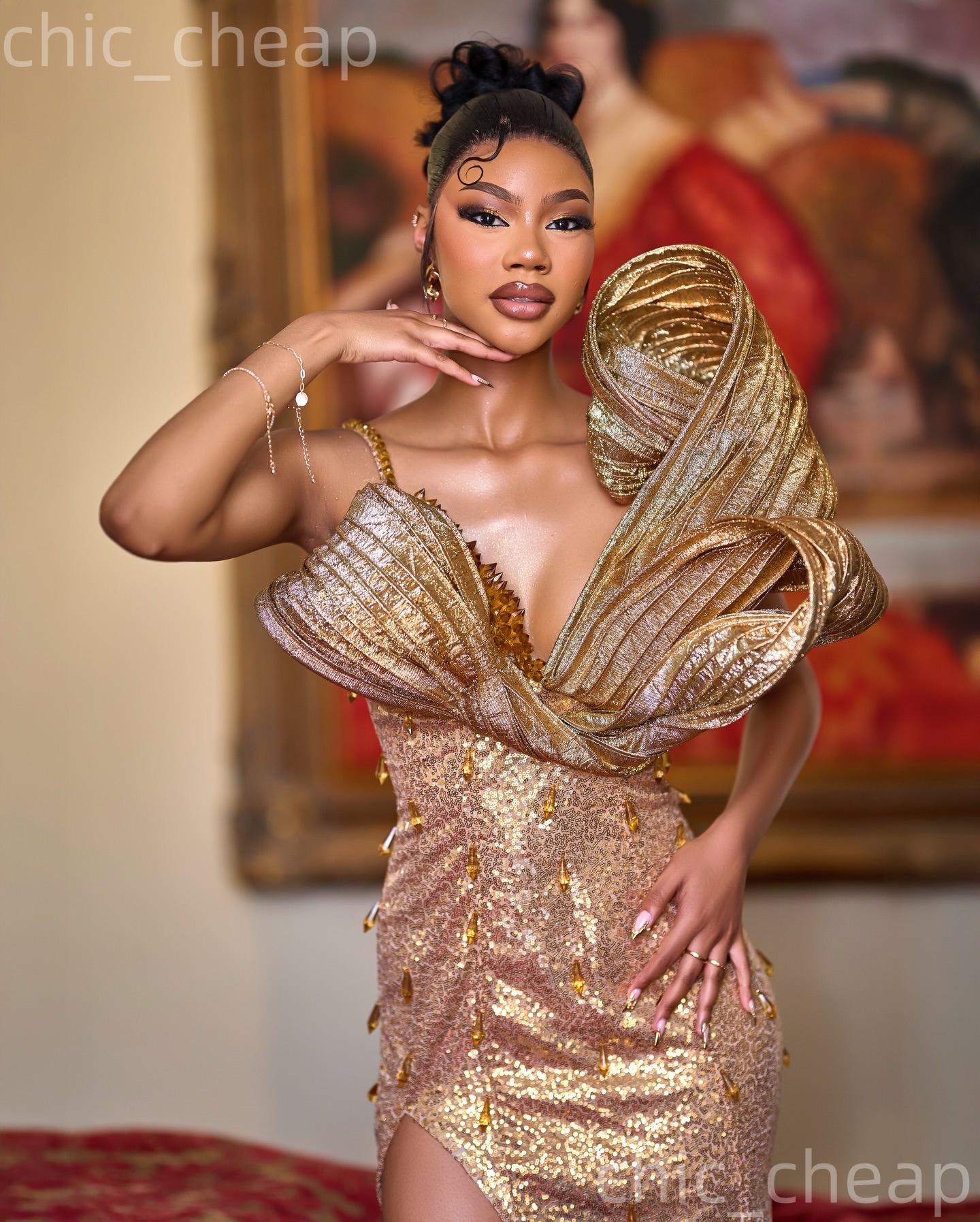 Aso Ebi Gold Mermaid Prom Dresses 2026 Crystals Backless High Split Sequined Evening Formal Party Second Birthday Engagement Gowns Dress For Special O