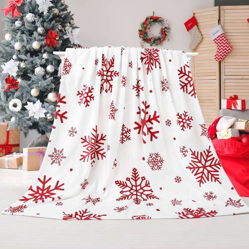 Throw Red Snowflake Blanket Super Soft Flannel Fleece Winter Plush Fuzzy Warm Bed Blankets Christmas XJ260112