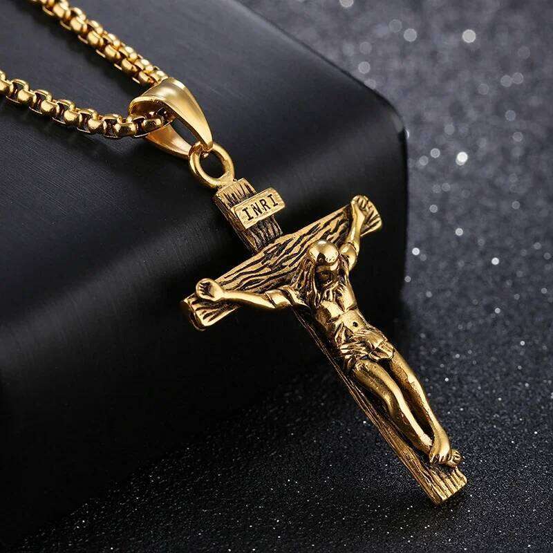 2025 Religious Jesus Stainless Steel For Men Gold Silver Color Cross Pendent With Chain Necklace Jewelry Gift H260112