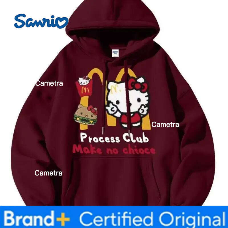 Sanrio MINISO Hello Kitty Hooded Sweatshirt Winter Thickened Anime Print Kawaii Autumn Outdoor Cartoon Cute Girls Clothes H260112