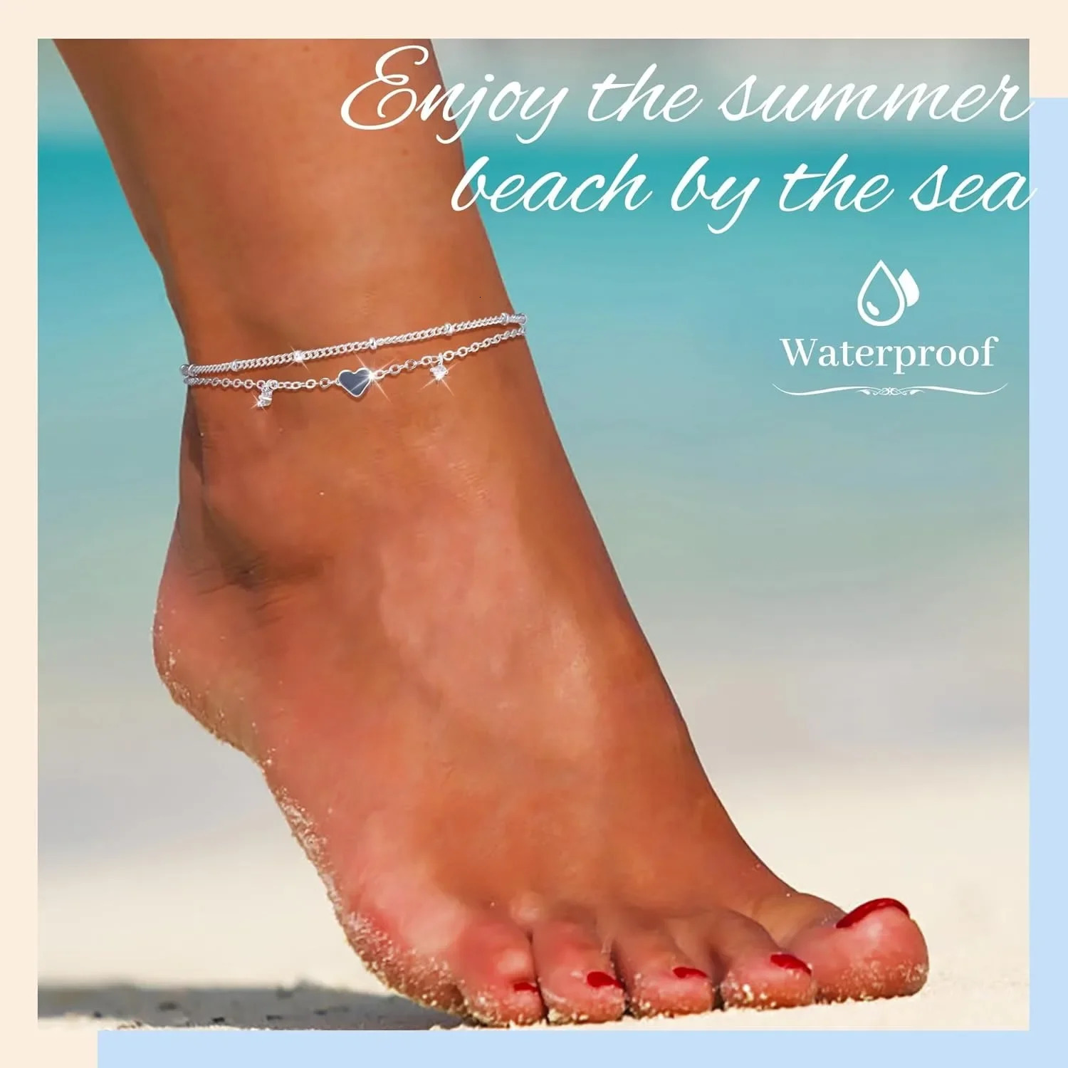 Anklet Bracelets for Women Waterproof 925 Sliver Plated CZ Heart Layer Anklets for Women Anklet Gifts for Women Jewelry Gifts 260107