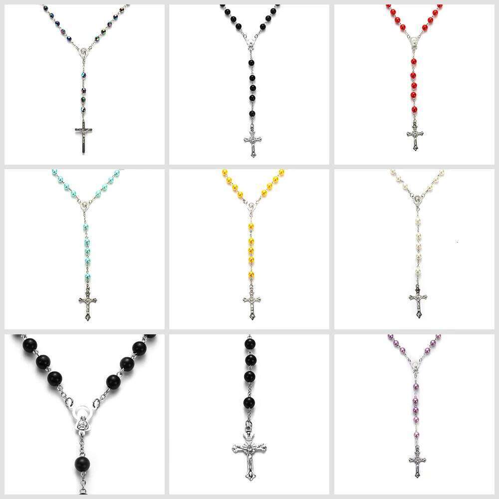1PC Vintage Handmade Round Rosary Beads Chain Cross Necklace Virgin Mary Pendant Fashion Charm Jewelry Hot Sale H260112